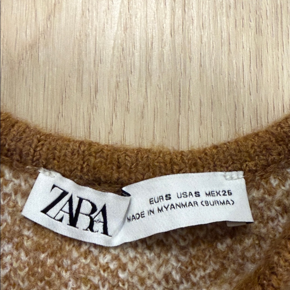Zara small Brown and White Checkered Women's Top - Picture 5 of 6